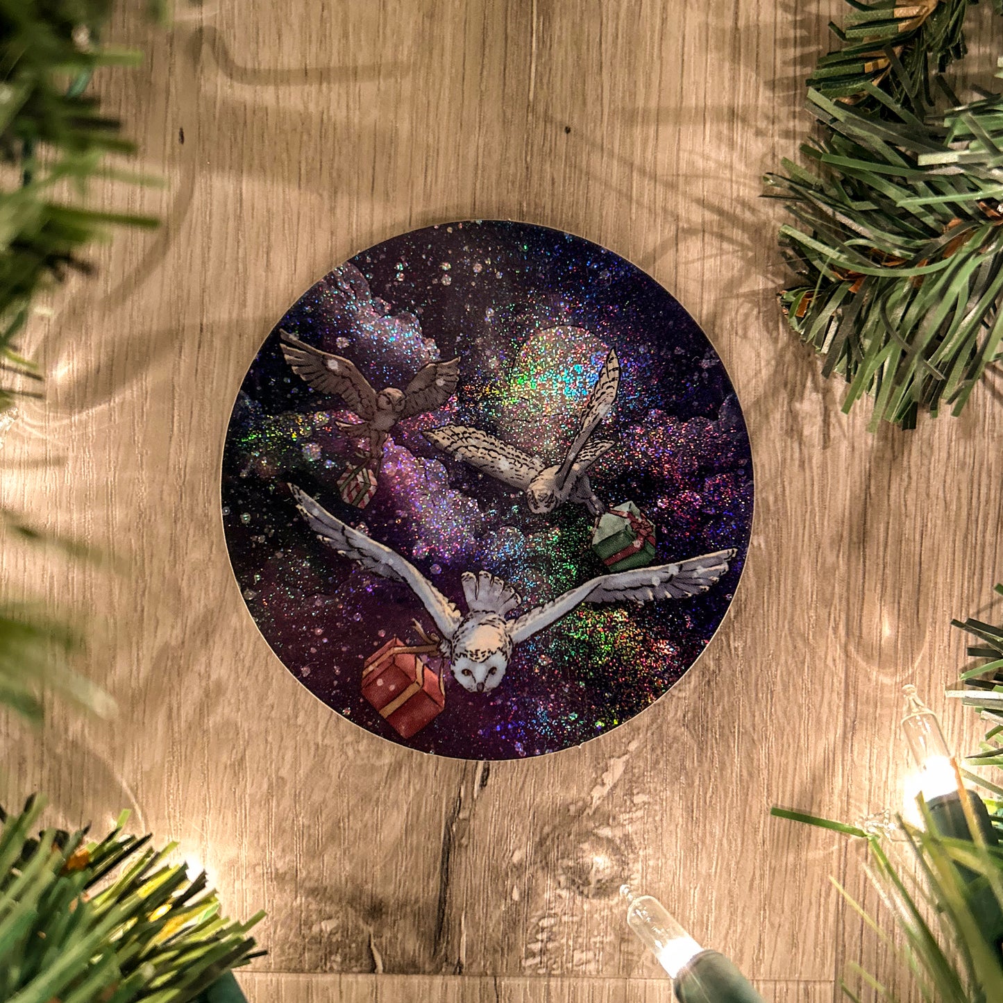 Owl's Christmas Delivery || Vinyl Sticker with Pixie Dust Glitter Finish