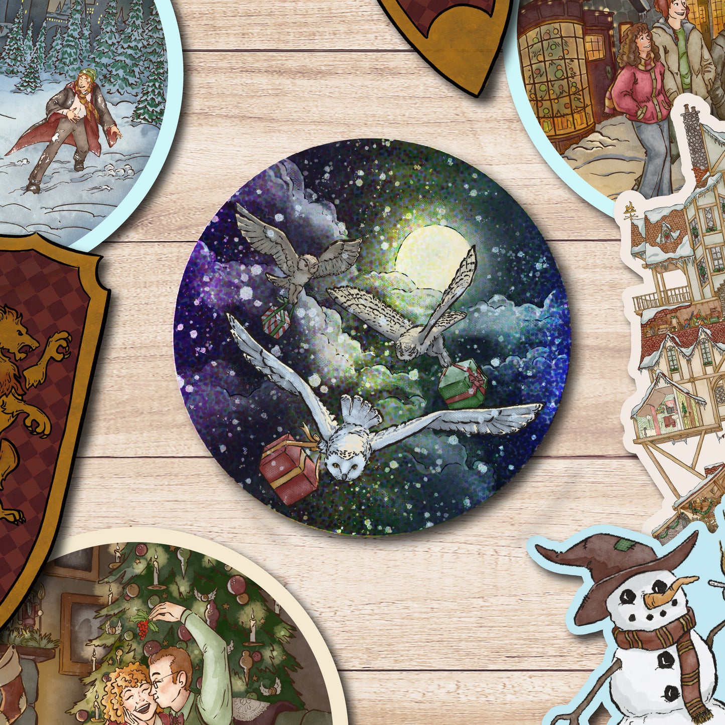 Owl's Christmas Delivery || Vinyl Sticker with Pixie Dust Glitter Finish