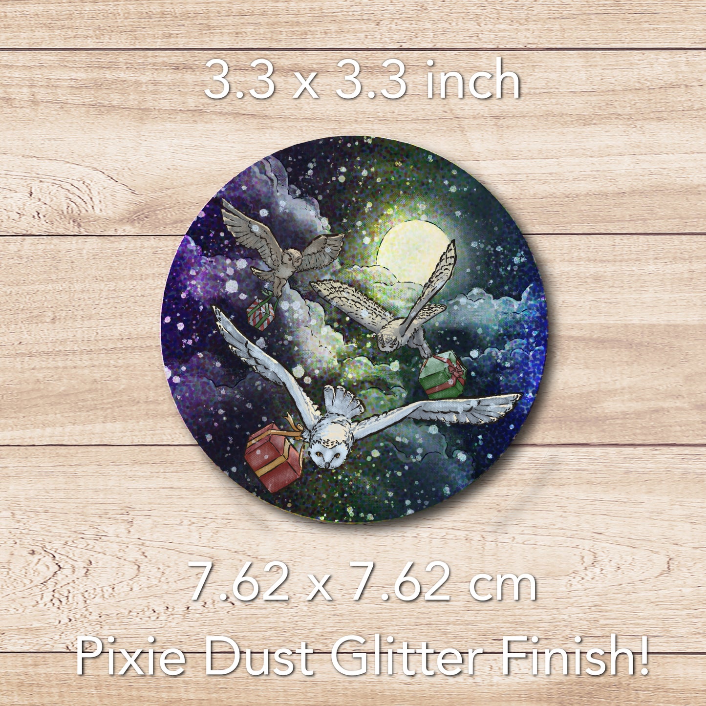 Owl's Christmas Delivery || Vinyl Sticker with Pixie Dust Glitter Finish