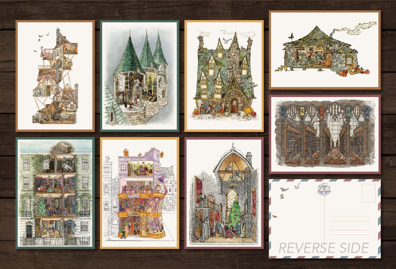 Postcard Pack || First collection of Harry Potter Dollhouse Drawings